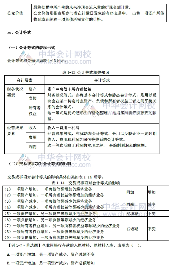 初级会计实务改革第一章内容 会计要素及其确认与计量