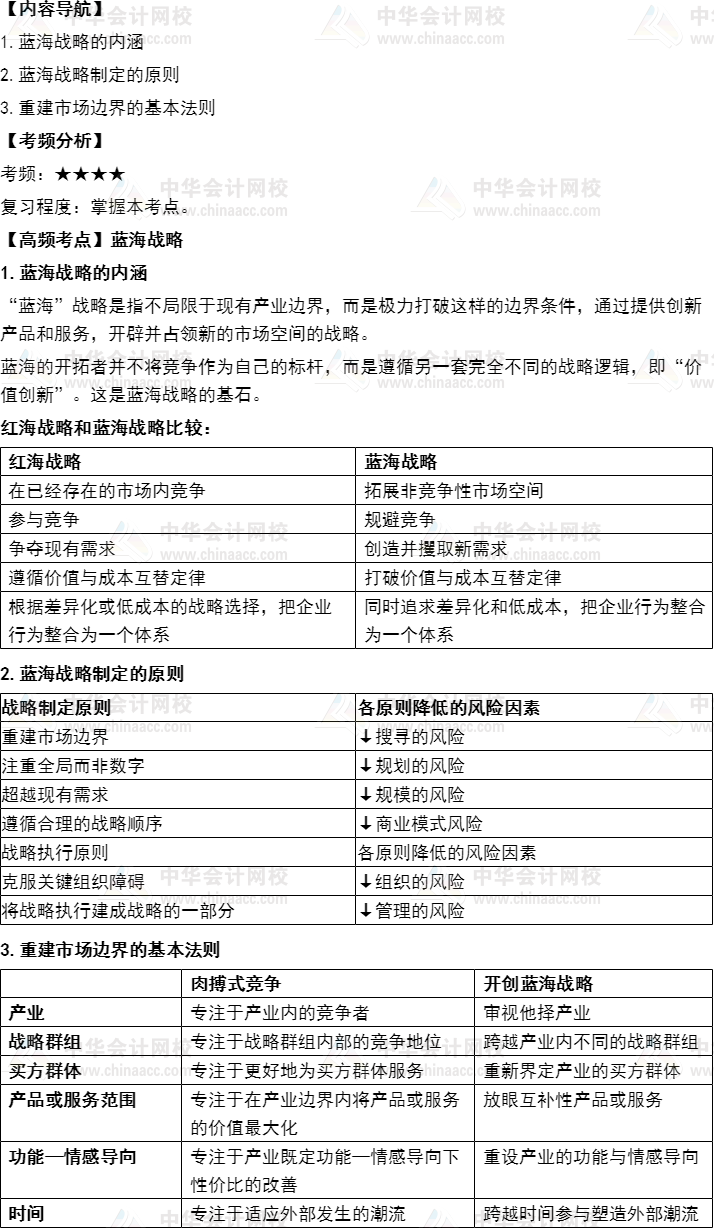 2021年注册管帐师《计谋》高频考点：蓝海计谋_注册管帐师_海南财税代理