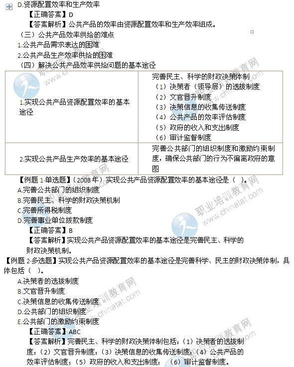 2014年中级经济师考试财政税收精讲：资源配置职能