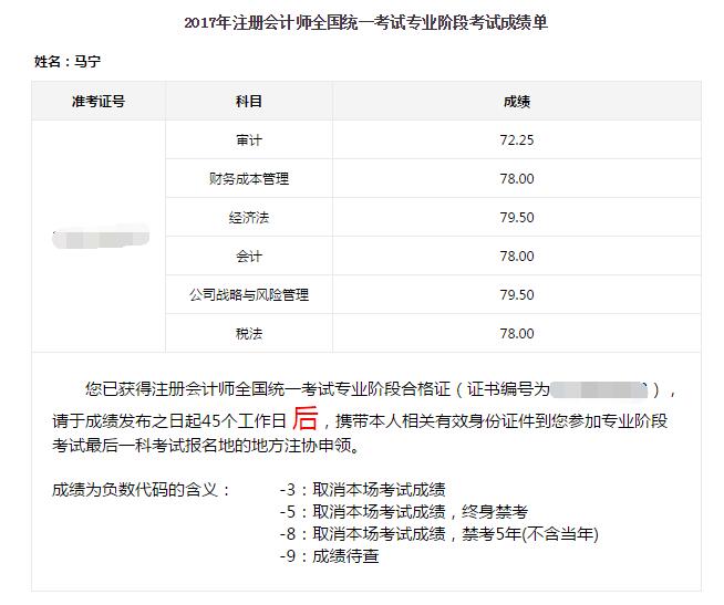 2017年注册会计师考试全科通过学员光荣榜