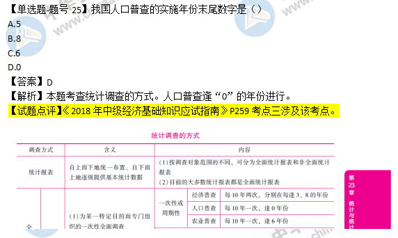 2018年经济基础知识试题及答案解析：统计调查的方式0225