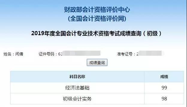 初级会计考试成绩