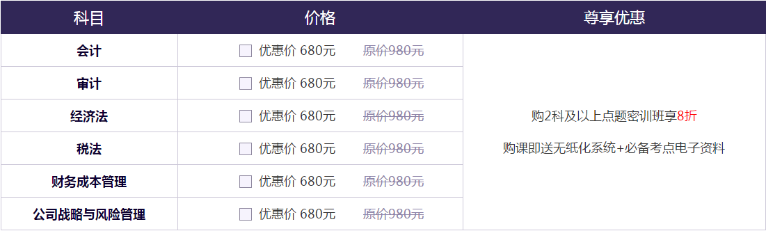 注册会计师点题密训班价格