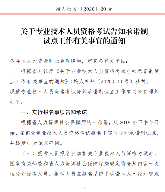 淮南专业技术人员资格考试告知承诺制1