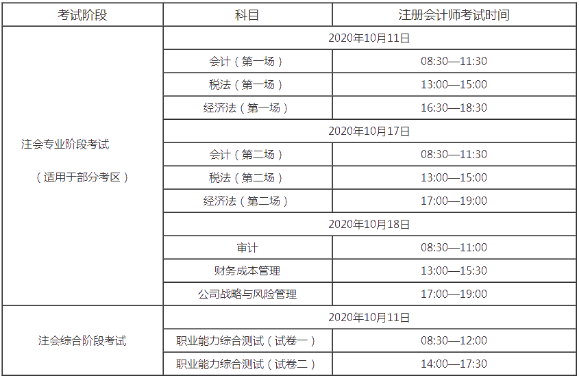 2020年上海注册会计师考试时间和科目安排出来了！