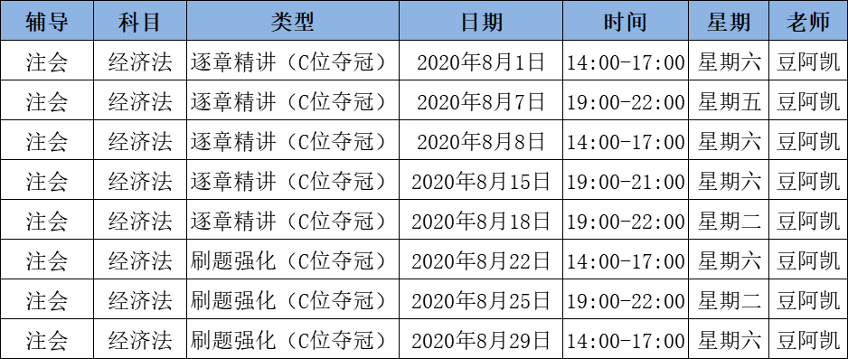 2020注会《经济法》C位夺冠课表来了！