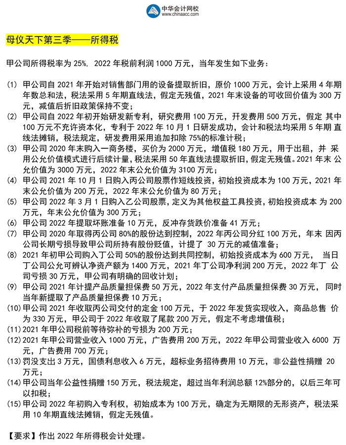 速看！高志谦中级会计实务母题第三季——所得税专题！