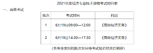 新疆2021高级经济师考试时间表