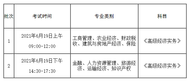 各专业2021高级经济师考试时间安排