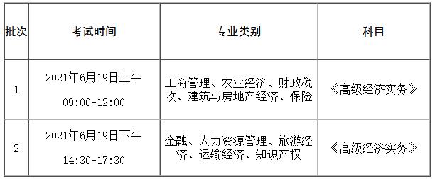 安徽2021年高级经济师考试批次划分方案