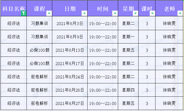 2021年中级会计职称C位夺魁二团《经济法》直播课表