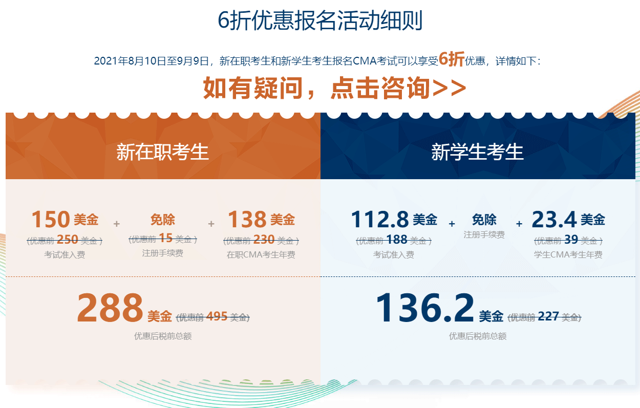 CMA报考6折优惠