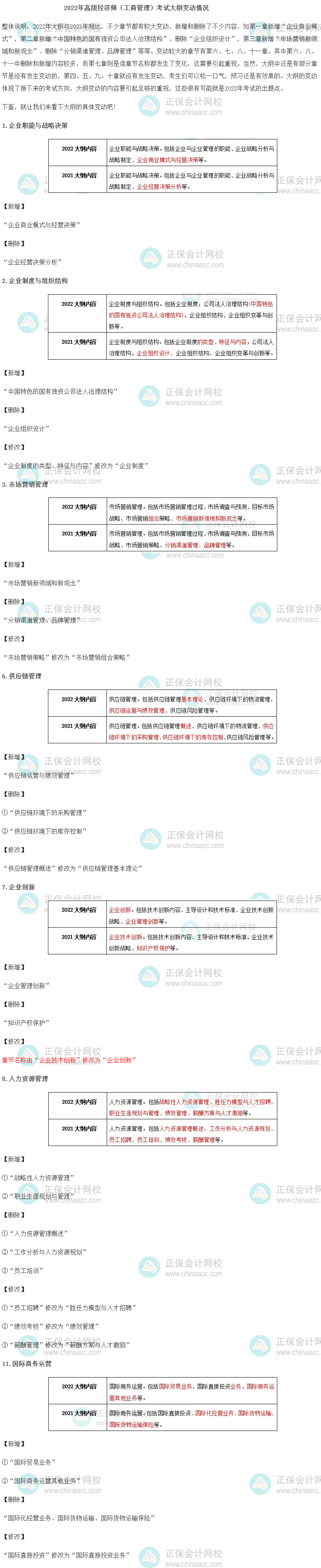 2022年高级经济师工商管理考试大纲变化