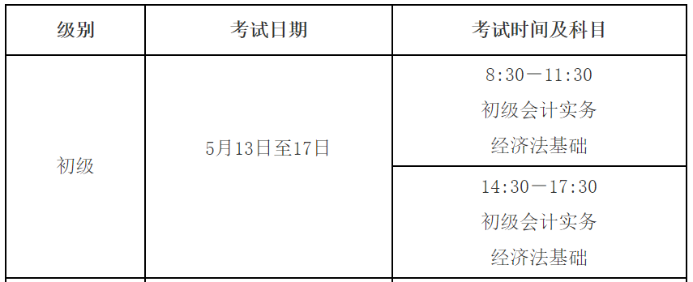 初级考试时间