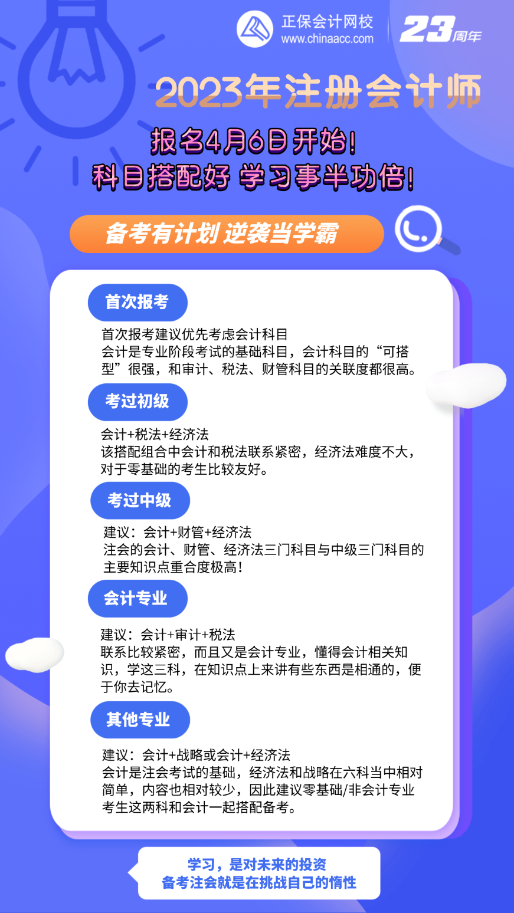 还没决定报考哪科？注会报名4月6日开始 科目搭配攻略！速看>