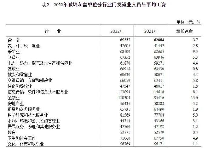 2022年城镇私营单位分行业门类就业人员年平均工资