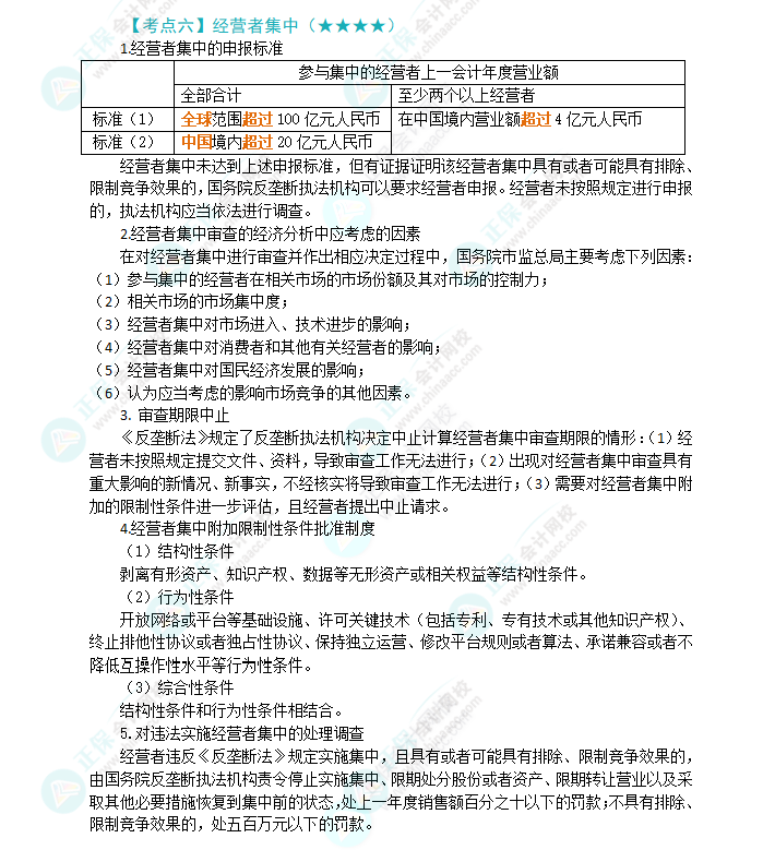 2024年注会《经济法》第11章高频考点6：经营者集中