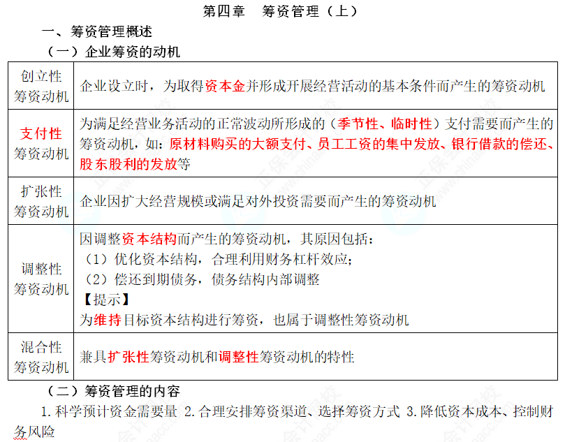 2024年中级会计职称《财务管理》三色笔记第四章：筹资管理（上）