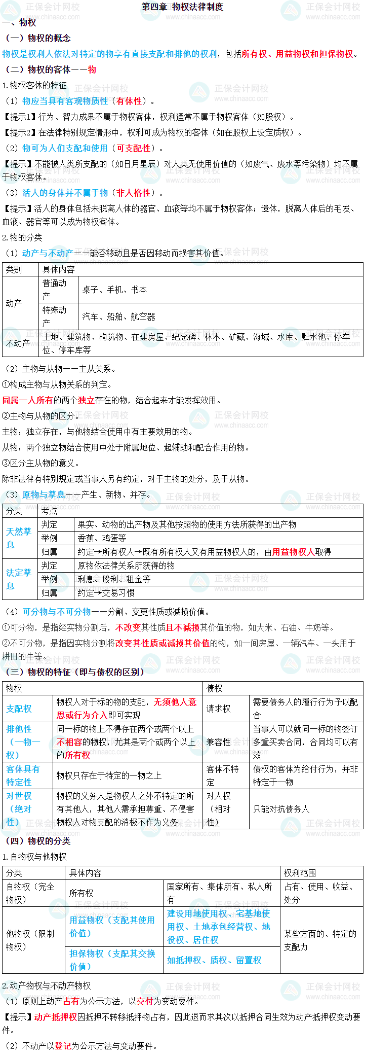 2024年中级会计职称《经济法》三色笔记第四章：物权法律制度