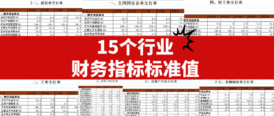 15个行业财务指标标准值