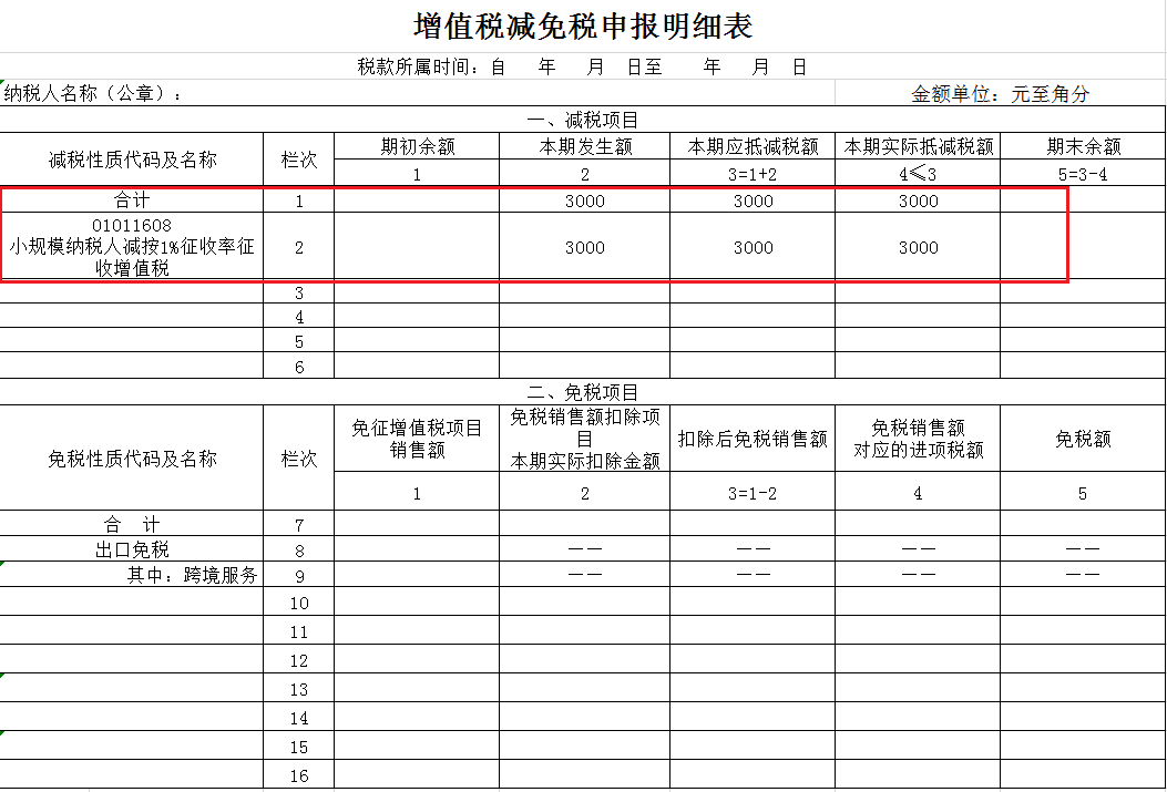 小规模纳税人增值税申报表