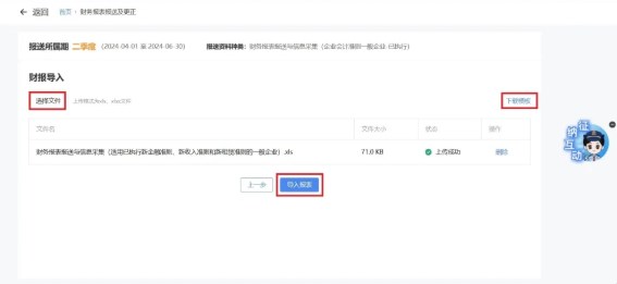 申报以及更正财务报表信息