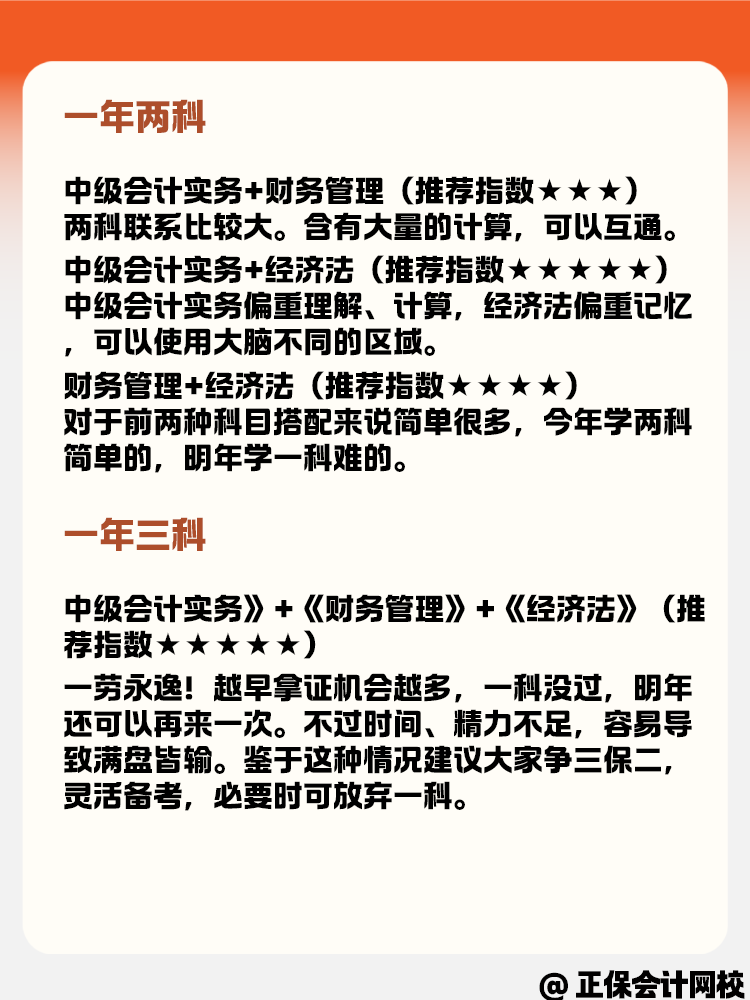 中级会计职称考试科目 搭配方案有哪些呢？