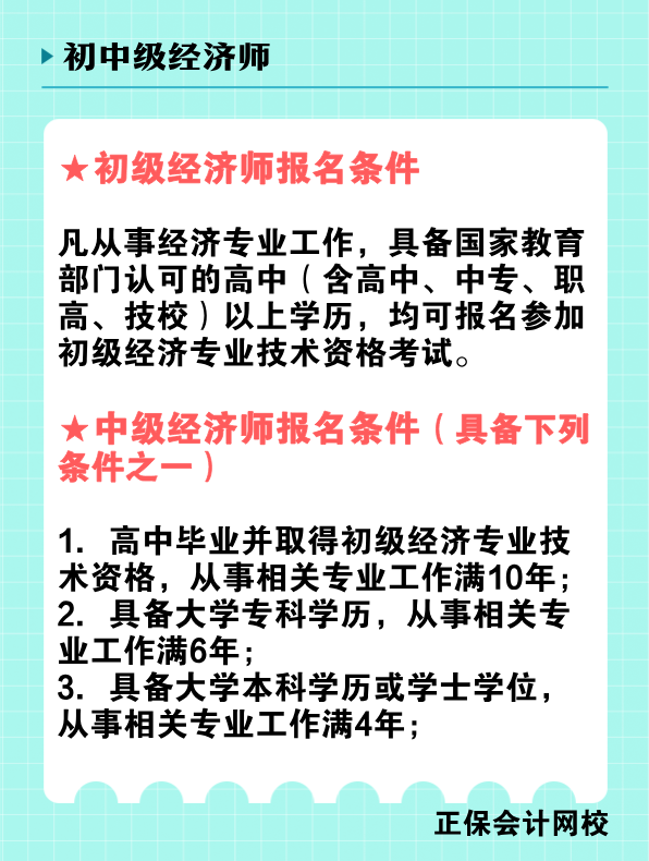 2025年初、中级经济师报名条件是什么？